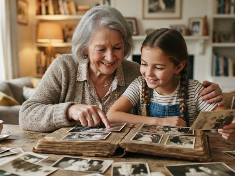 senior sharing childhood memories
