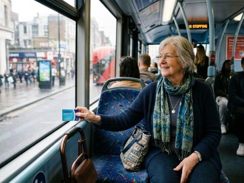 Senior using public transportation to reduce retirement transportation costs